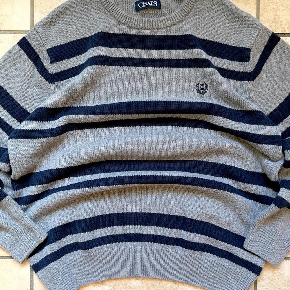 Chaps by Ralph Lauren Grey and Navy Pullover Sweatshirt - Size L